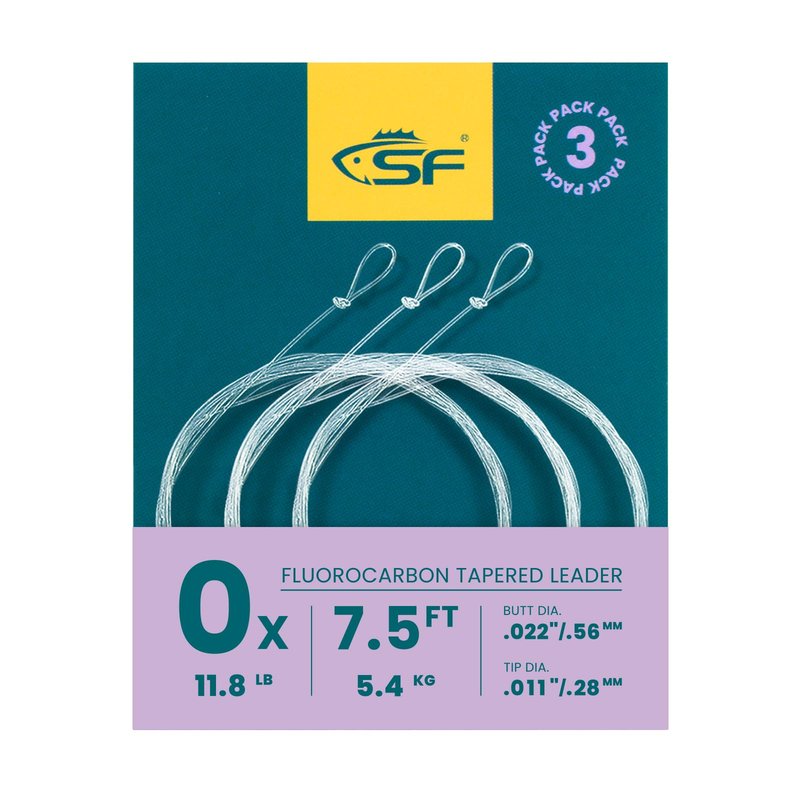 SF 3 Packs Pre-Tied Loop Fly Fishing Tapered Leader Fluorocarbon 7.5FT 0X