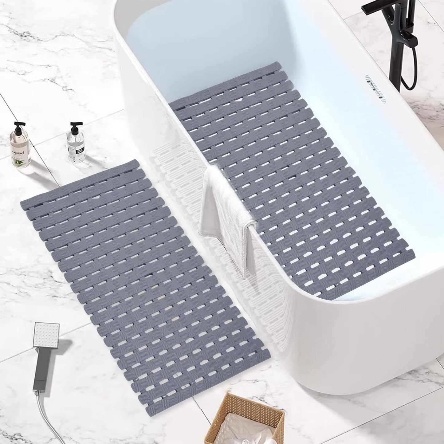 Wiojtry Bathtub Shower Mat, Pet Dog Bathing Non-Slip Mat, Dog Bath mat for tub, Quick Drain Bathtub Mat with Suction Cups & Drain Holes for Bathroom, 27.1x15.7 Inch
