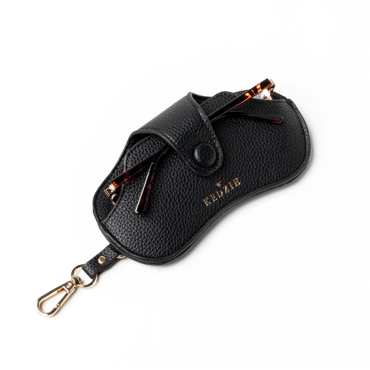 KEDZIE Eclipse Eyewear Case Unisex Vegan Leather Eyeglass Case Pouch with Snap Closure - Black