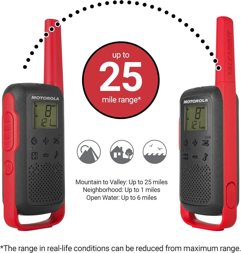 Motorola T210 Two-Way Radio - Black & Red | Durable Communication Device, 2-Pack