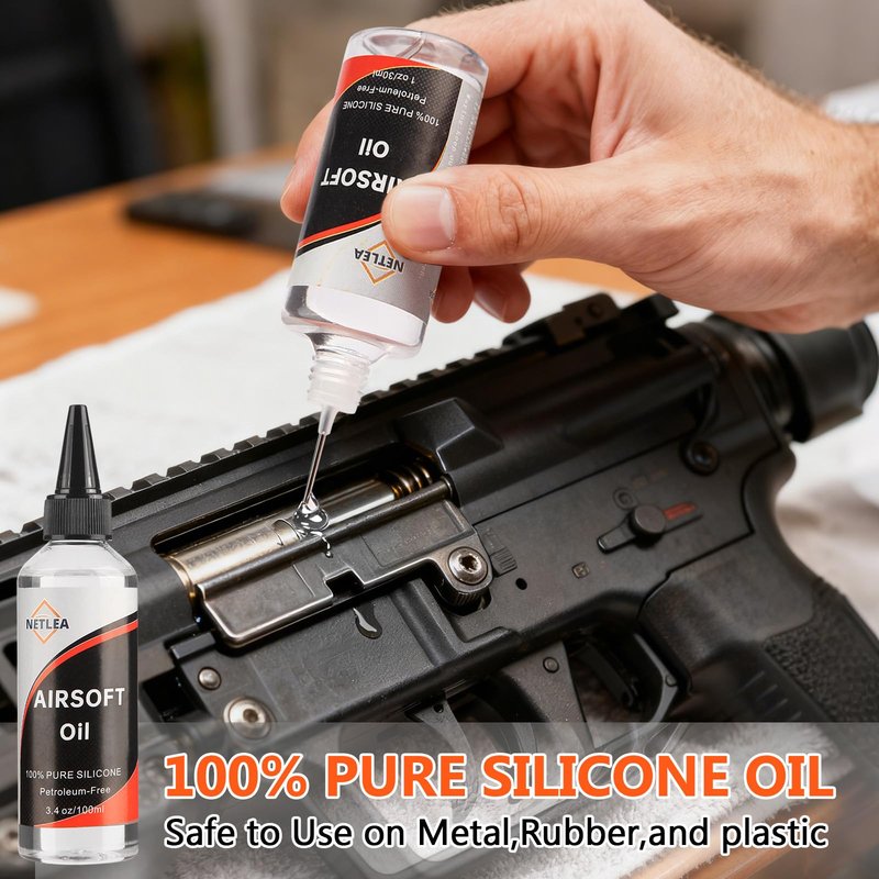 NetLea 4.4 oz Airsoft Oil lubricating with Needle Oiler Pure Silicone Lubricant Airsoft Chamber Lube for Airgun Lubrication