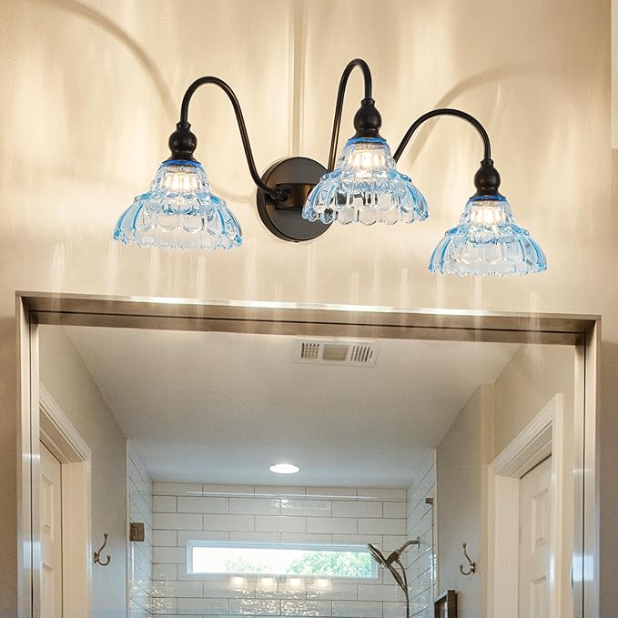 Vintage Bathroom Vanity Lights 3-Light Bedroom Vanity Lighting Fixtures Blue Wall Sconces for Mirror Pictures Hallway Dining Room Kitchen