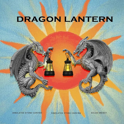 Dragon Outdoor Porch Decor Hugger with Solar Lantern Gothic, Dragon Statue Garden Lights, Gifts for Mom, Housewarming Gifts for Women, Ideal Dragon Garden Decor-Pair