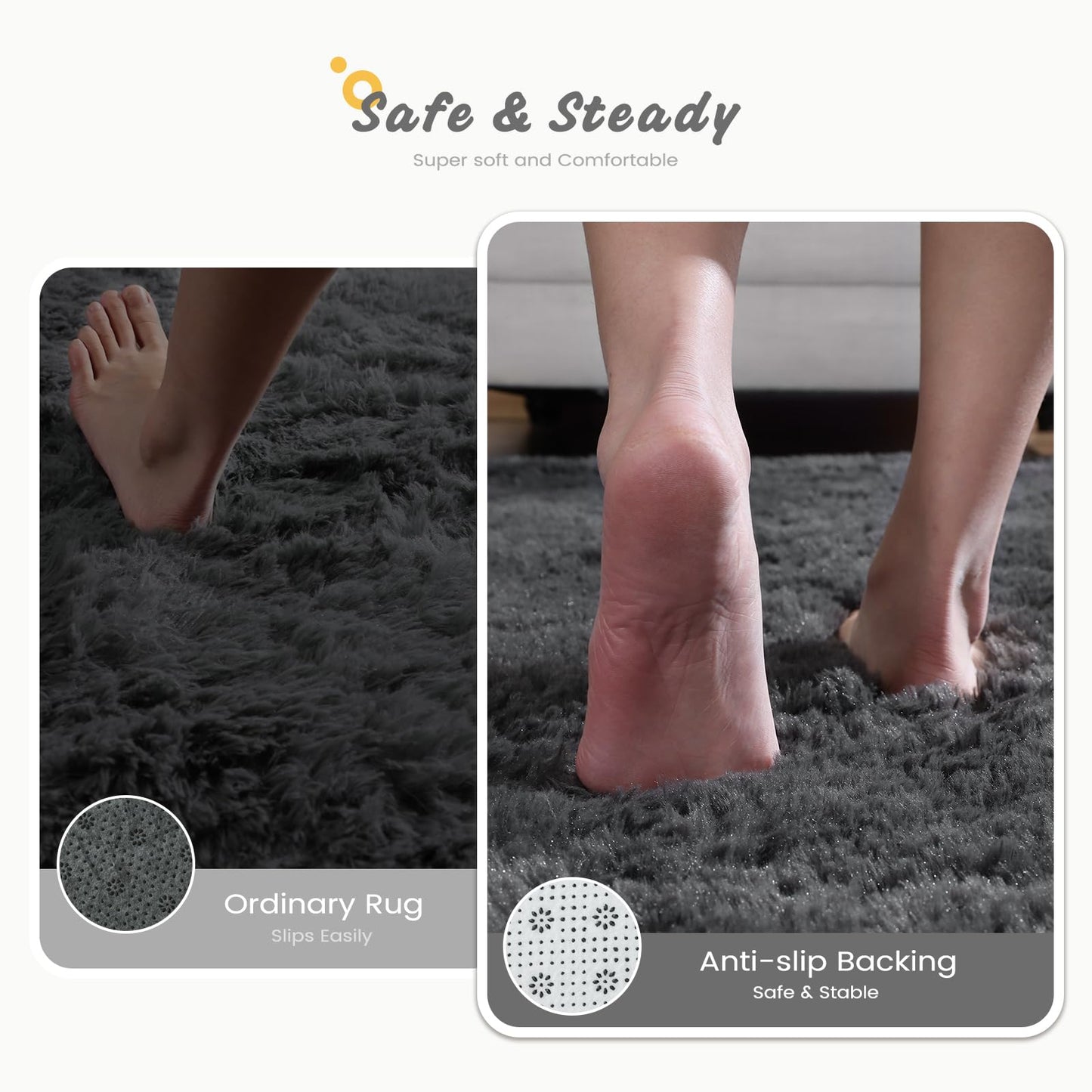Modern Soft Fluffy Small Shaggy Rug for Bedroom Livingroom Dorm Kids Room Indoor Home Decorative, Non-Slip Plush Furry Fur Area Rugs Comfy Nursery Accent Floor Carpet 5X7 Feet, Smoke Gray