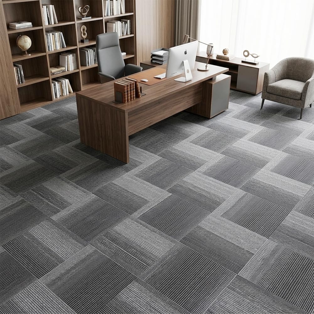 Petgrow Commercial Carpet Tiles, 24" x 24" Squares, 18 Tiles,Non-Slip Soft Floor Carpet for Office, Bedroom, Living Room, Kitchen (1, Irregular Gradient Grey)