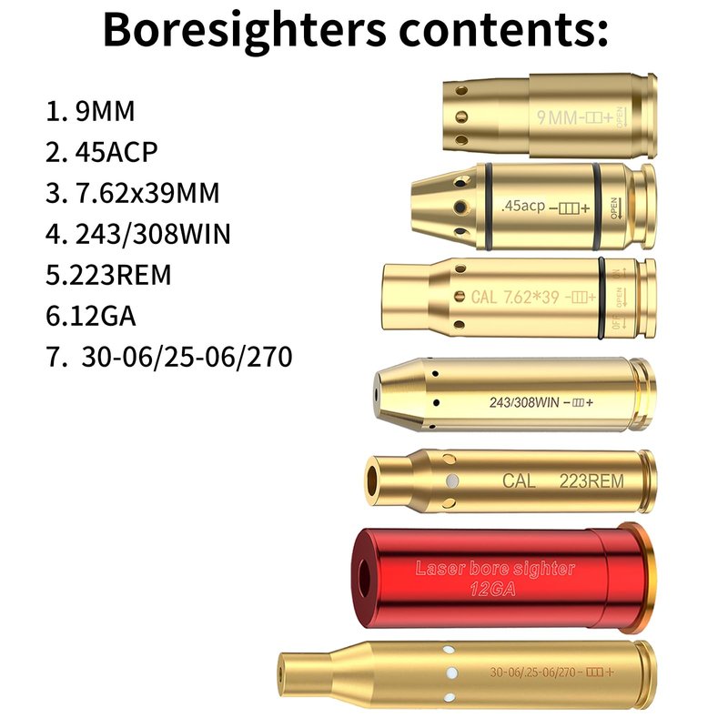 Tipfun Laser Bore Sights for 223/9MM/7.62X39MM/.243/308WIN/12GA/30-06/.25/270/ 45ACP Red Laser Boresighters with 20 Batteries Bore Sighting Kit for Sights and Scopes