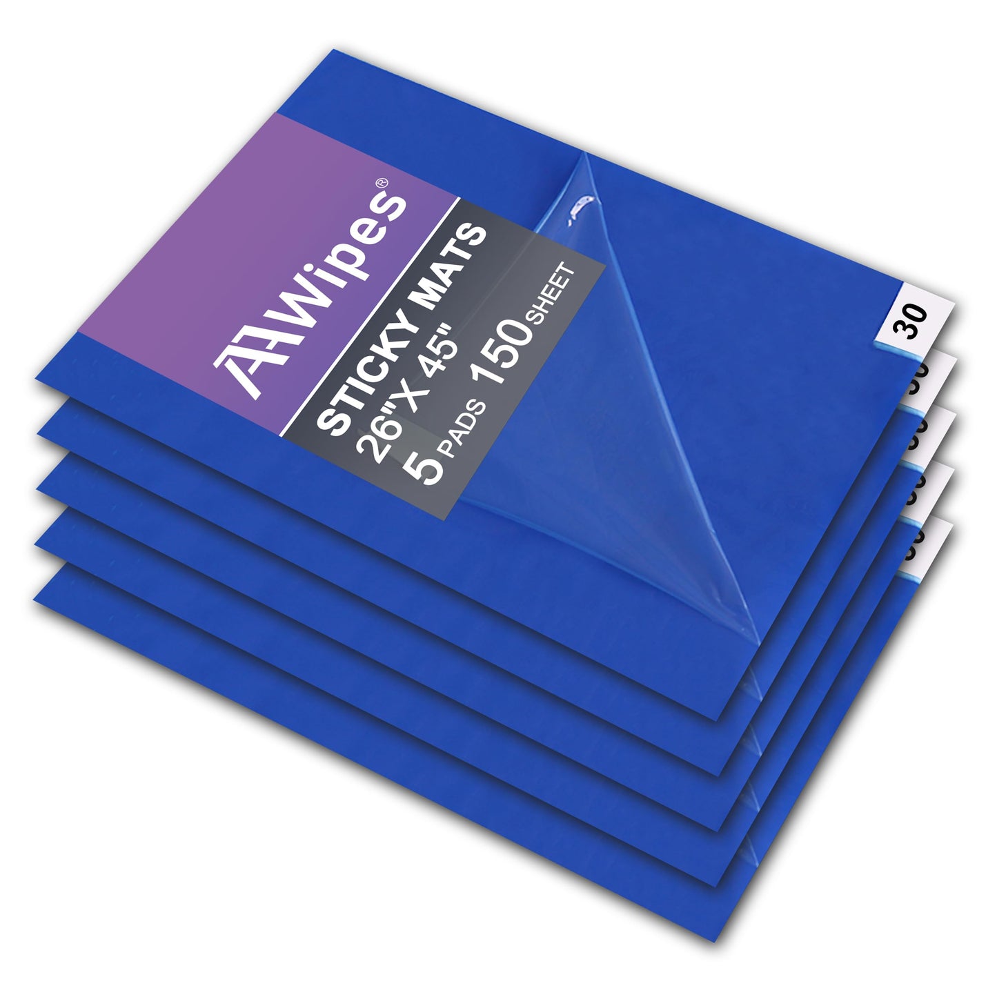 AAwipes 26" x 45" Blue Sticky Mats Tacky Pads Adhesive Floor Mat (5 Packs,150 Sheets,30 Sheets/Pack for Cleanroom Laboratory Workshop