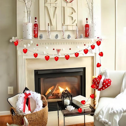 Red Heart Lights, 8.5Ft Valentine's Day Lights with 10 Red Glitter Hearts, Plug-In String for Indoor Party Decor