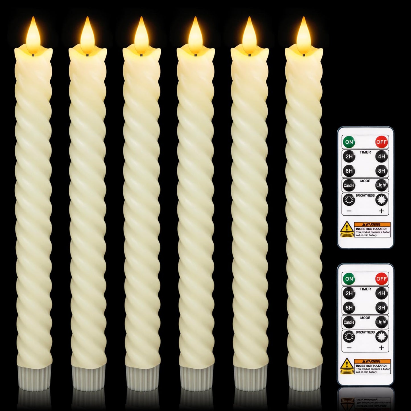 Meigic Flameless Candlesticks with Remote Control and Timer, Real Wax Battery Operated LED Taper Candles with Flickering Flame, 9.6 Inch Twisted Fake Candle Sticks for Home, Wedding, Christmas Decor