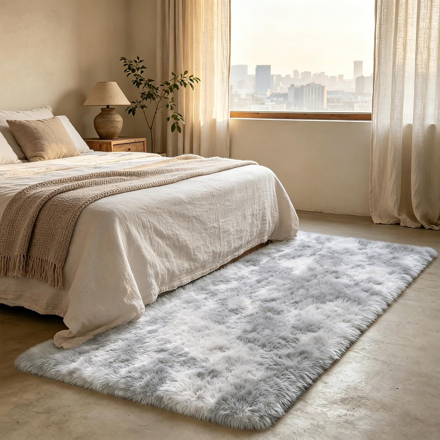 Shag Runner Rug for Bedroom Living Room 2x6 Upgrade Non-Slip Fluffy Soft Bedside Rugs,Shaggy Gray Carpet for Livingroom Dorm Home Decor Aesthetic