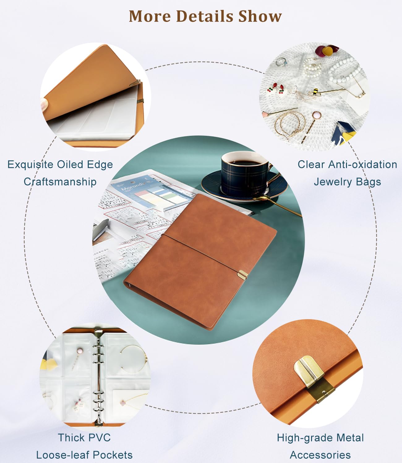 Jewelry Storage Book, Travel Jewelry Organizer with Anti-drop Pockets, Portable PU Leather Earrings Album with Transparent Bags for Rings, Bracelets(70 Grids+70 Anti-Oxidation Bags+10 Necklace Cards)