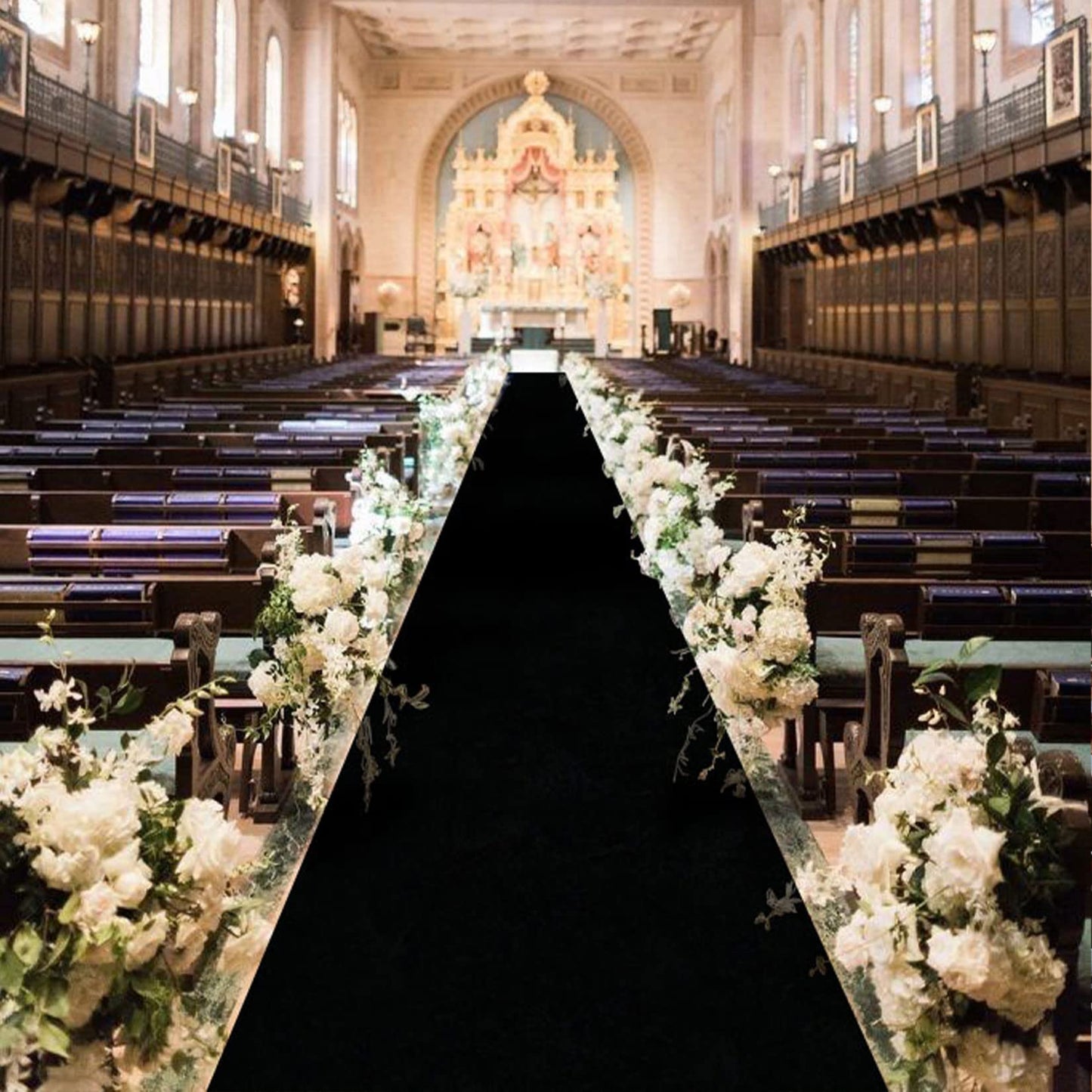 FANPROMS Black Aisle Runner for Wedding Ceremony 4x25FT Velvet Carpet Runner Wedding Aisle Runner Rug Rustic Aisle Runners Floor Carpet Aisle Runway for Halloween Party Fabric Aisle Runner Rug