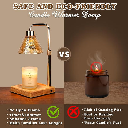 Funistree Modern Candle Warmer Lamp, Dimmable Candle Lamp Warmer with Timer, Mothers Day Birthday Gifts for Women Who Have Everything, Adjustable Men's Candle Lamp, Cozy Living Room Bedroom Decor