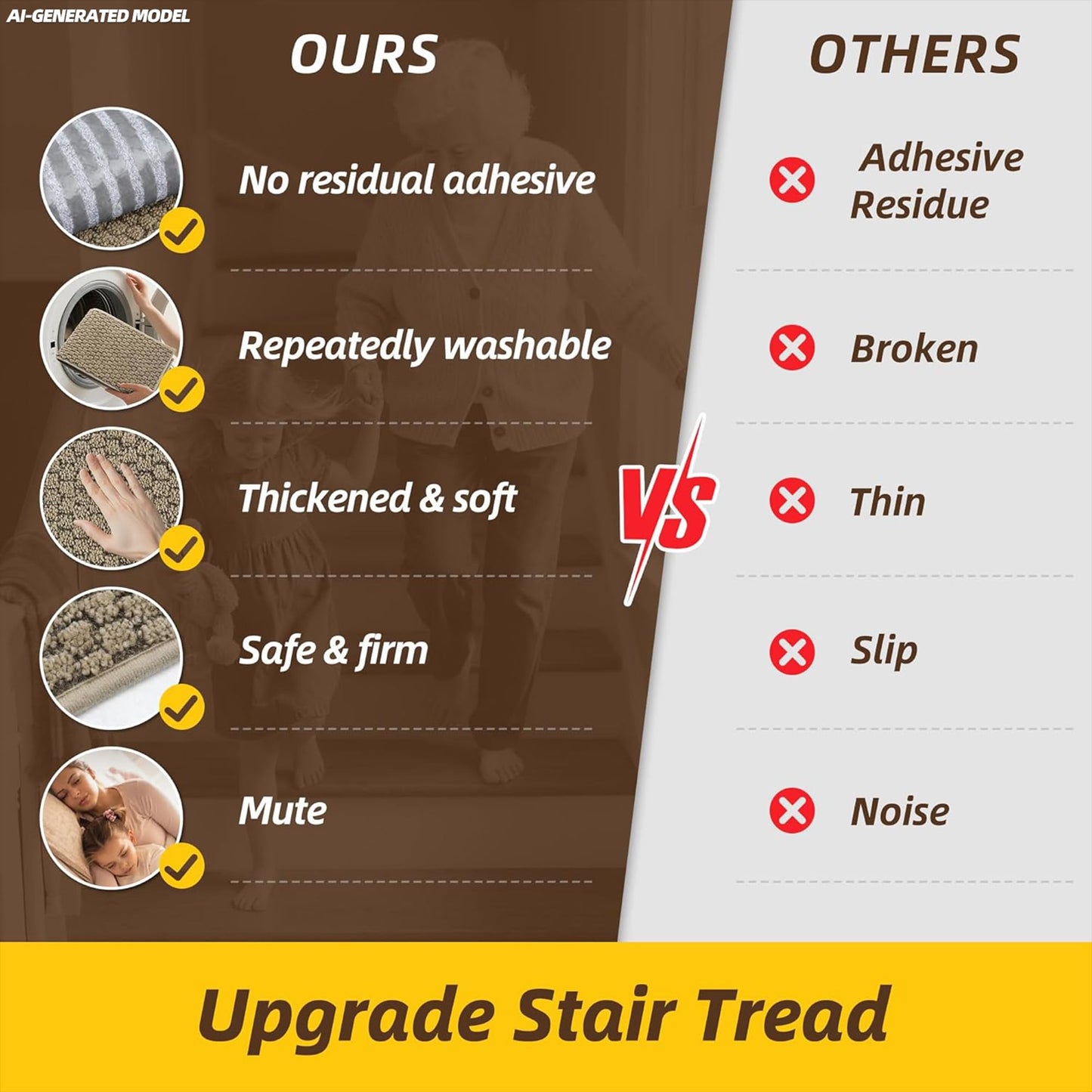 JSEI Stair Treads for Wooden Steps, 14 Pack 9" X 28" Non-Slip Machine Washable Carpet Stair Treads with TPE Backing, Soft Indoor Stair Rug Runner for Kids Elders & Pets, 100% Polyester, Beige