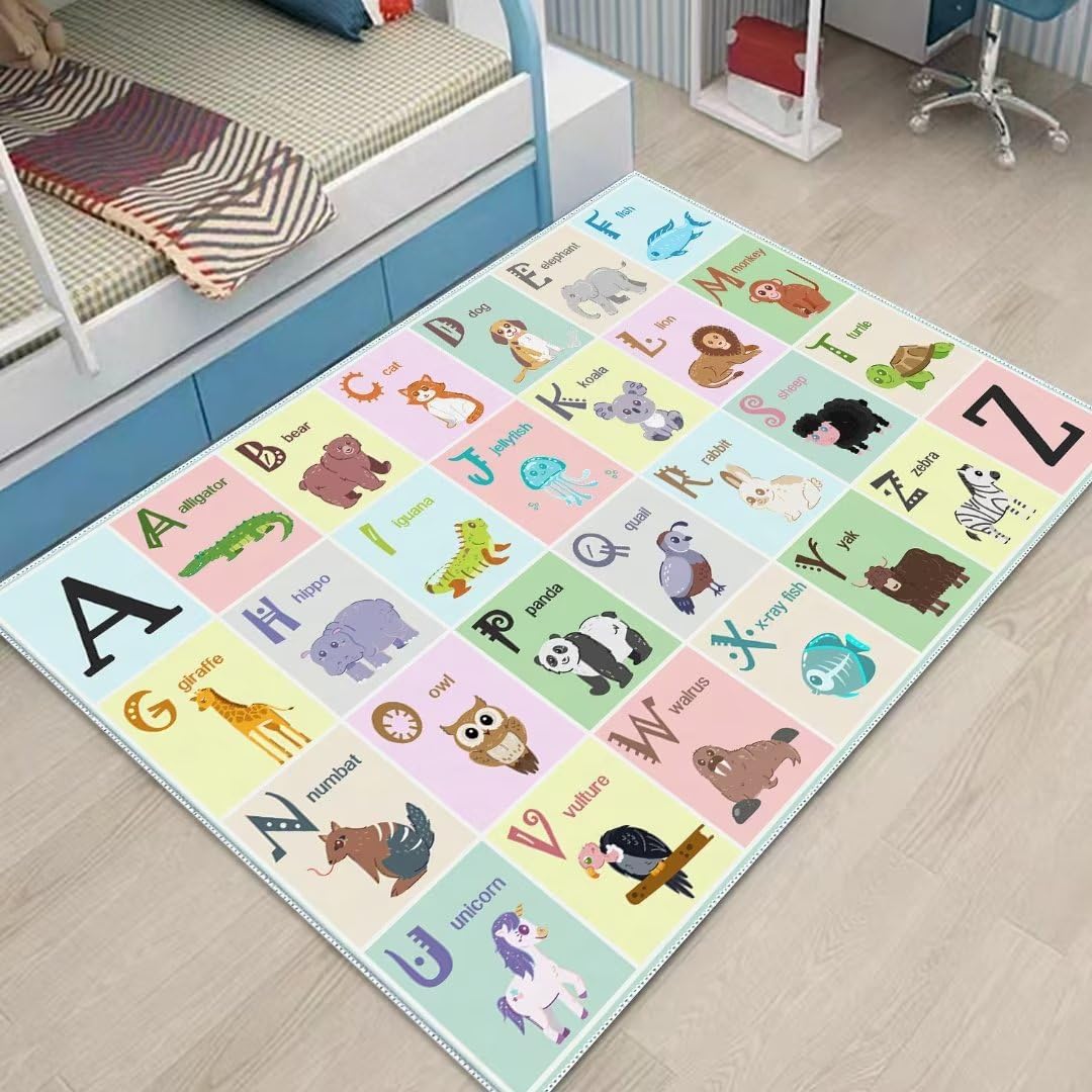 YLZLDKH ABC Alphabet Rug Carpet for Kids, Educational Area Rugs for Classroom, Alphabet Animal Play Mat for Playroom and Bedroom (47x71In)