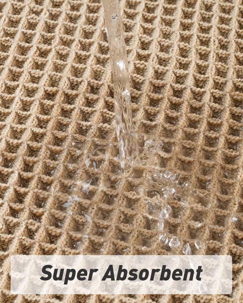 Upgraded Waffle Runner Rug, Super Absorbent Non Slip Bath Mats for Bathroom Floor, Machine Washable Bathroom Runner Rug with Tassels, Ideal for Hallway Bedroom Laundry Room, Brown, 2'x 6'(24" x 72")