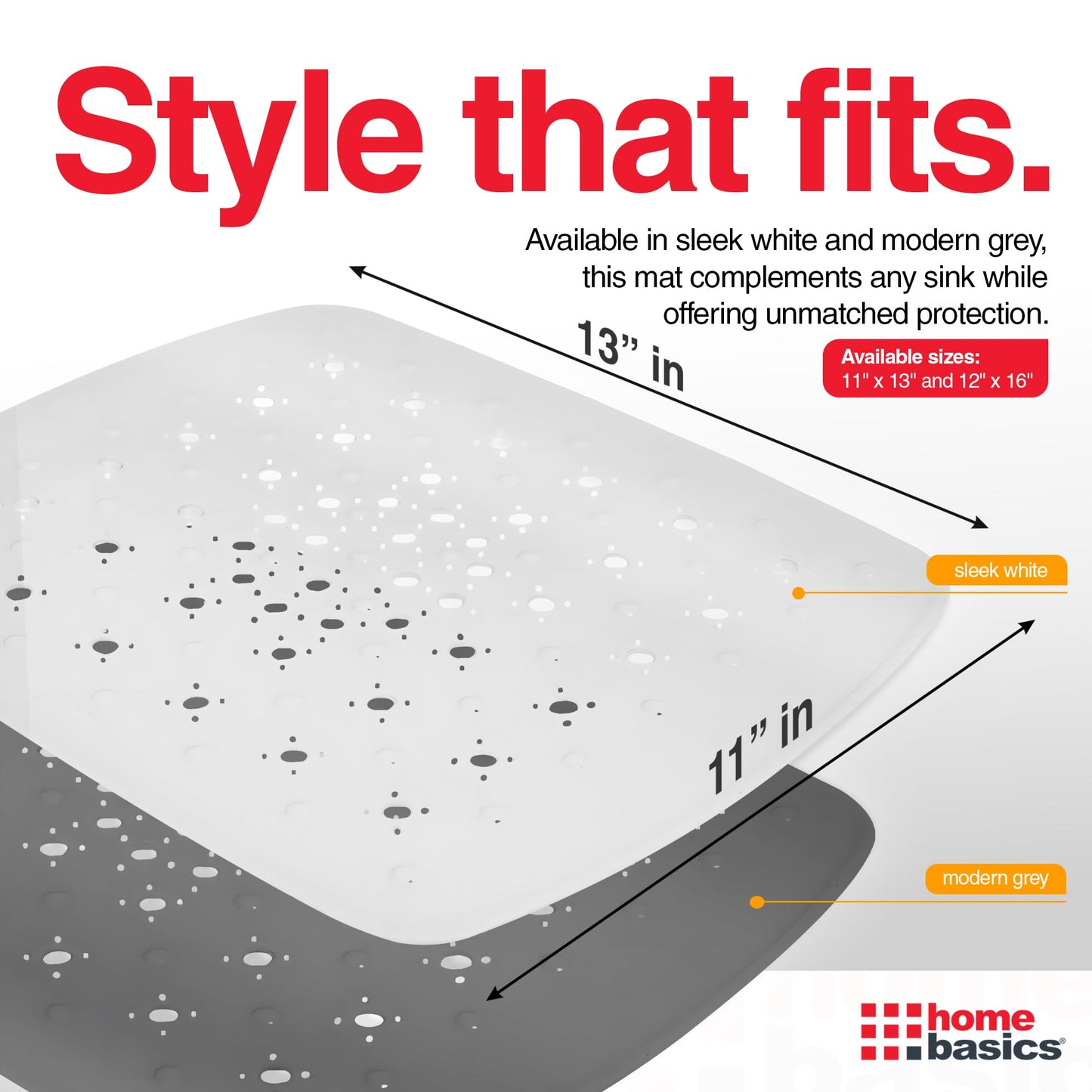 Home Basics Kitchen PVC Sink Mat, White (11" x 13")