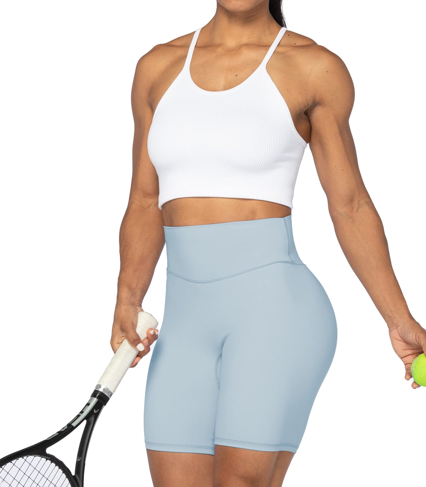Sunzel 8" High Waist Biker Shorts for Women No Front Seam Soft Yoga Workout Gym Bike Shorts Tummy Control Squat Proof Light Blue