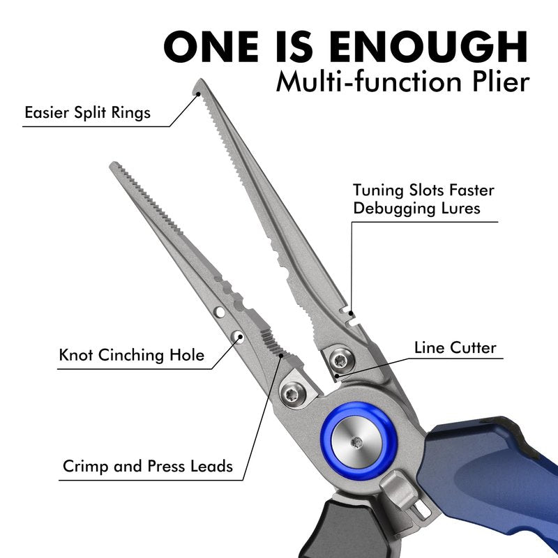 TRUSCEND Lockable Fishing Pliers with High Tungsten Carbide Cutter, Innovative Ergonomic Handy Handle, Saltwater Corrosion Resistant Teflon Coated Fishing Tool, Super Light Multi-Function Fishing Gear