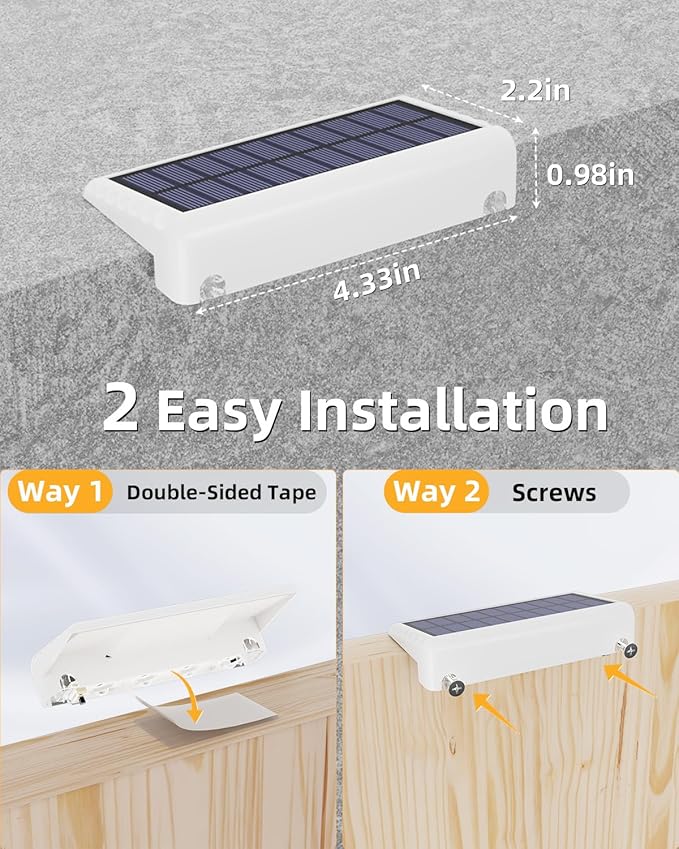 VOLISUN Solar Deck Lights 20 Pack, Warm White Glow LED Large Size Lamp, IP65 Waterproof Step Lights Outdoor for Deck, Step, Fence, Railing, Wall and Stairs(White)