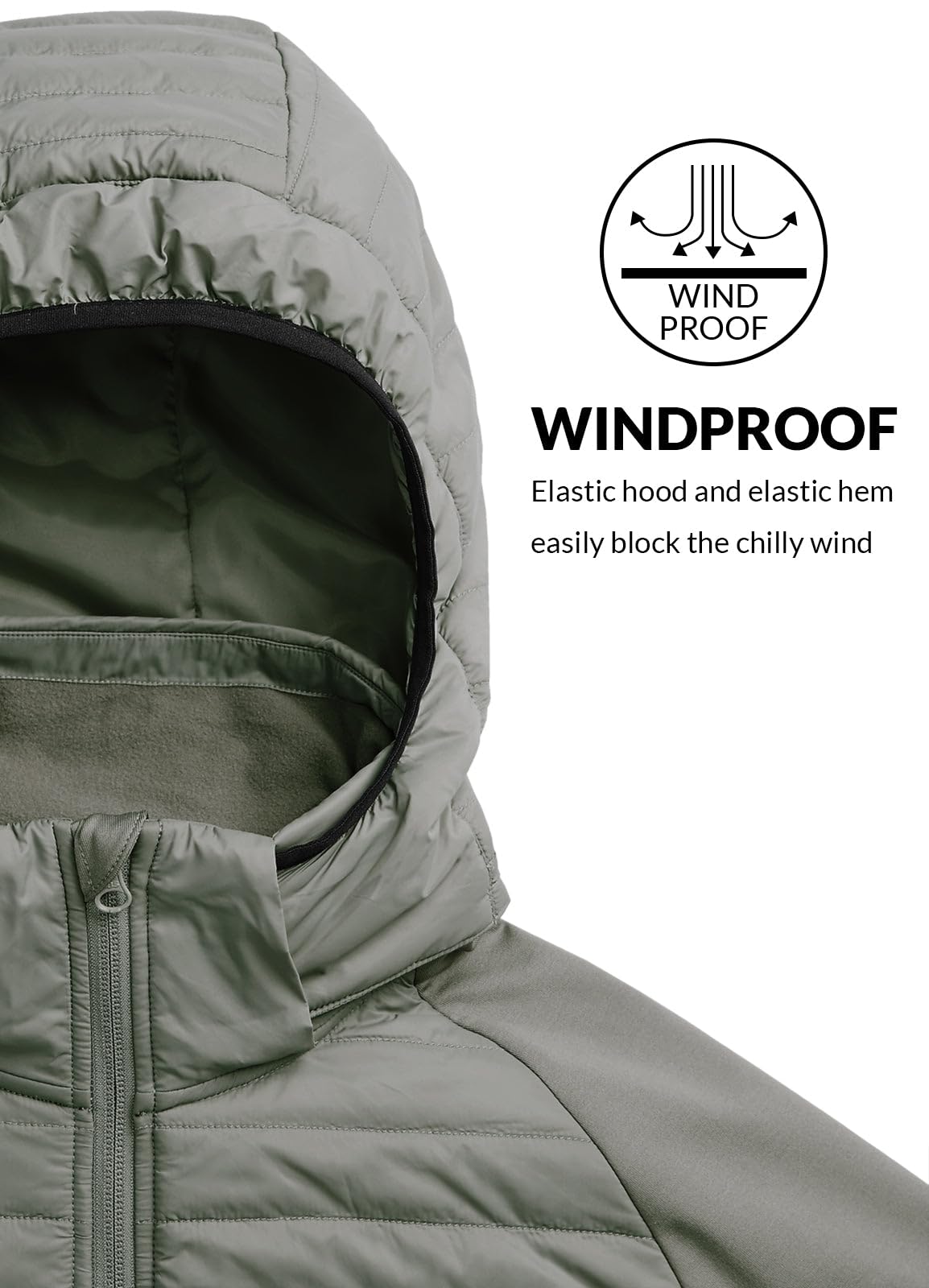 baleaf Men's Running Jacket Lightweight Warm Up Puffer Jacket Hybrid Thermal Hiking Golf Insulated Coat Thumble Hole Olive XL