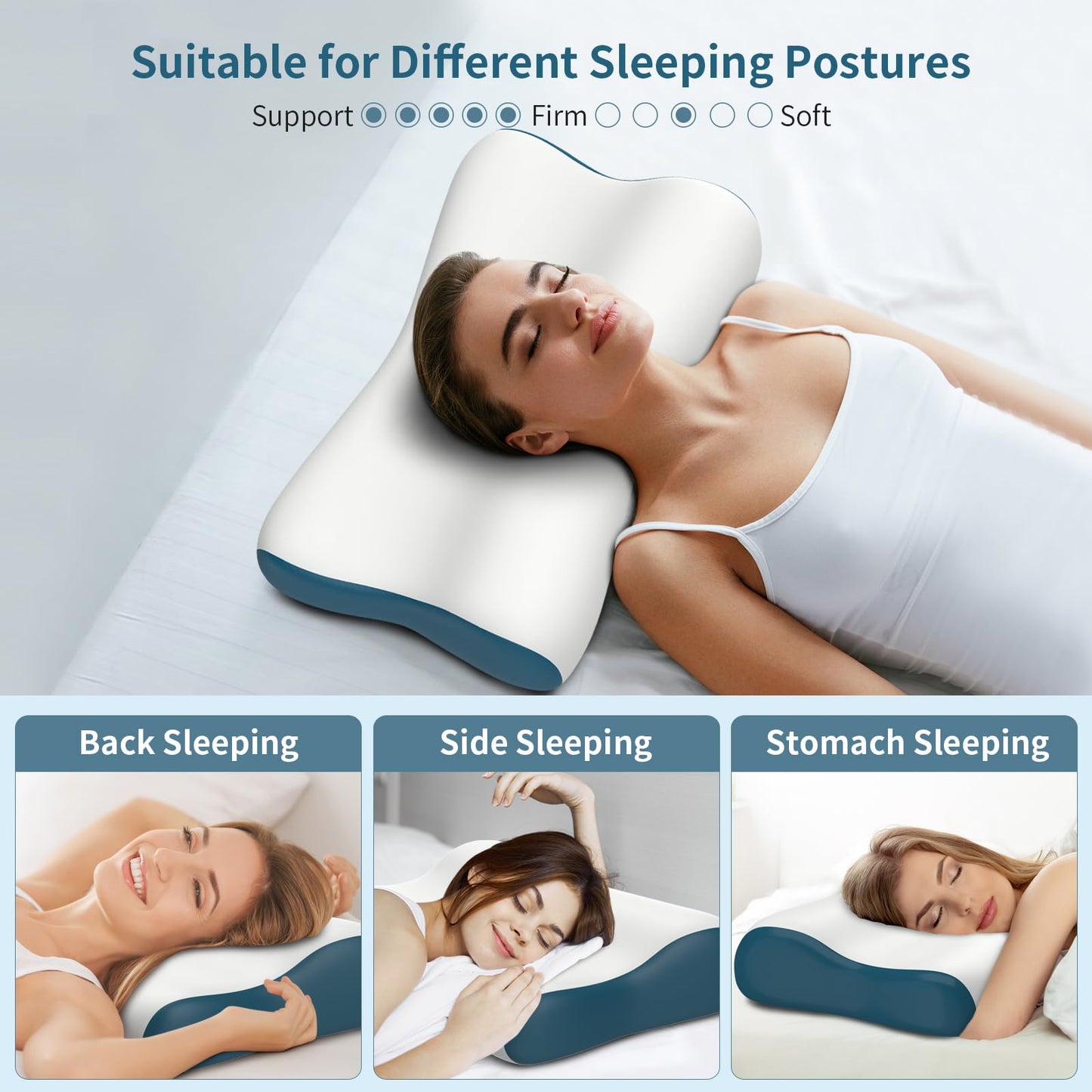 Cervical Neck Pillow for Pain Relief, Contour Memory Foam Pillows for Sleeping, Ergonomic Pillow Orthopedic Cooling Pillow Bed Pillow Neck Support for Side Back Stomach Sleepers