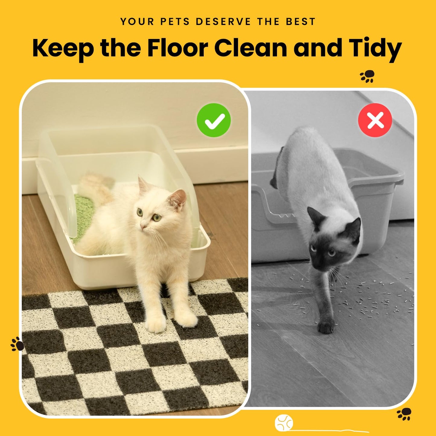 Conlun Cat Litter Mat Litter Trapping Mat, Premium Durable PVC Cute Cat Litter Box Mat, Non-Slip, Less Waste Kitty Litter Mat, Soft on Kitty’s Paws, 24”x 17” cat matts for litter, Chessboard