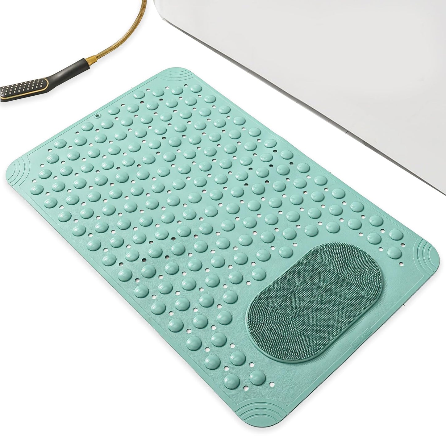 27.6 x 14.2 Inch Non-Slip Bathtub Mat, Machine Washable Bathroom Mat with Suction Cups and Drain Holes, Ideal for Bathtub or Bathroom Floor (Green)
