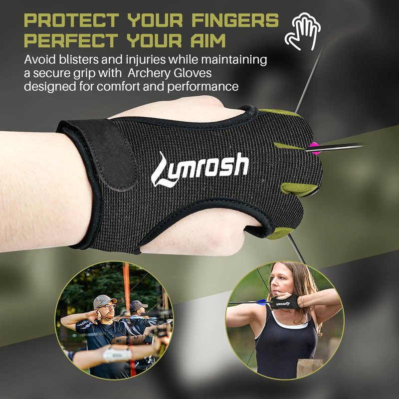 Lumrosh Archery Gloves 3 Finger Cowhide Shooting Hunting Green Men and Women Adult Kids Beginner Recurve Bow Archery Finger Protection Gear(Black, Medium)