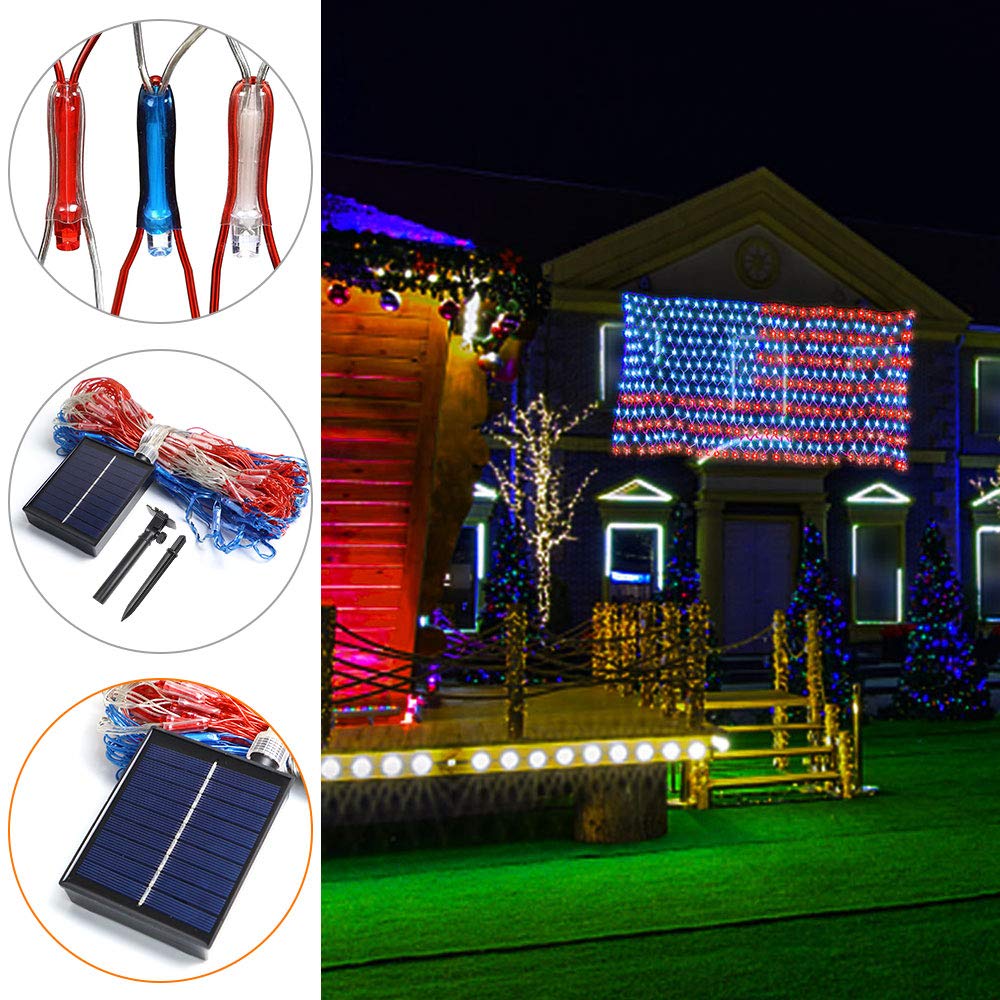 realization American Advanced Flag Lights, 420 LED Solar String Lights, Waterproof Led Flag Net Light of The United States for Memorial Day, Independence Day, 4th of July, Party, Yard Decorations