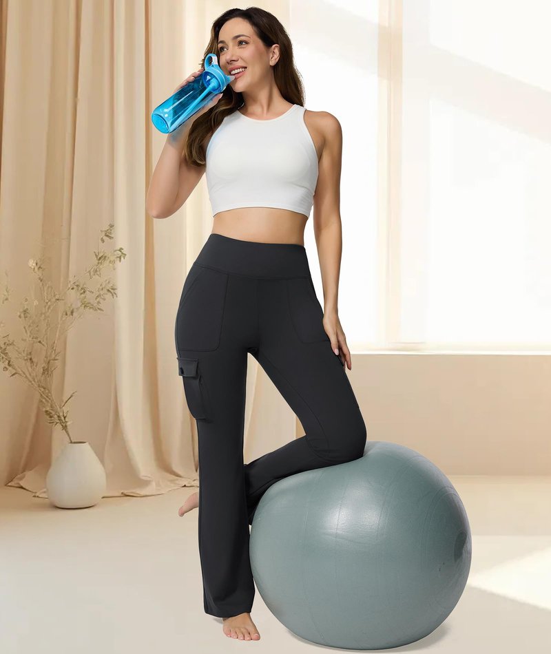 Yoga Flare Leggings for Women High Waisted Yoga Casual Pants Workout Leggings Cargo with 6 Pockets Bootcut Pants,Black XL