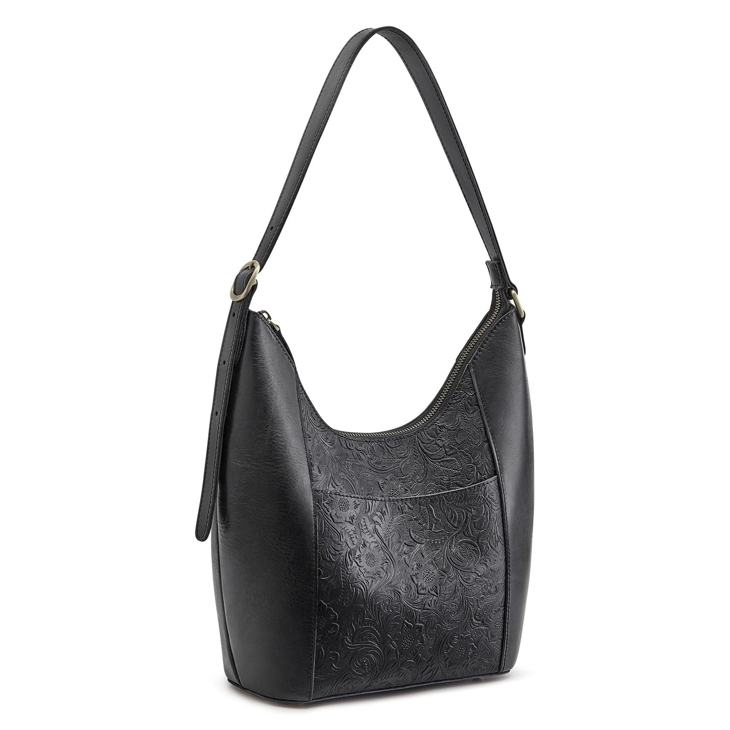 S-ZONE Leather Shoulder Bag for Women Hobo Bag Top Handle Handbag Satchel Purse Rose Pattern
