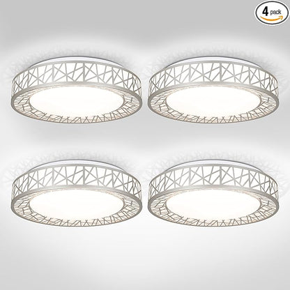 ASD 14 Inch LED Flush Mount Ceiling Light Fixture for Bedroom, 24W 1534LM 5CCT 2700K-5000K, Dimmable Lights, Dining, Living Room, Kitchen Lamps, Modern Home Lighting Fixtures, Nickel, ETL, 4 Pack