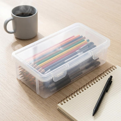 Clear Storage Box with Lids 2 Pack, Small Plastic Organizer Bins, Plastic Pencil Cases for Office Supplies, Cosmetics, Craft Items and Cables, Portable and Strong