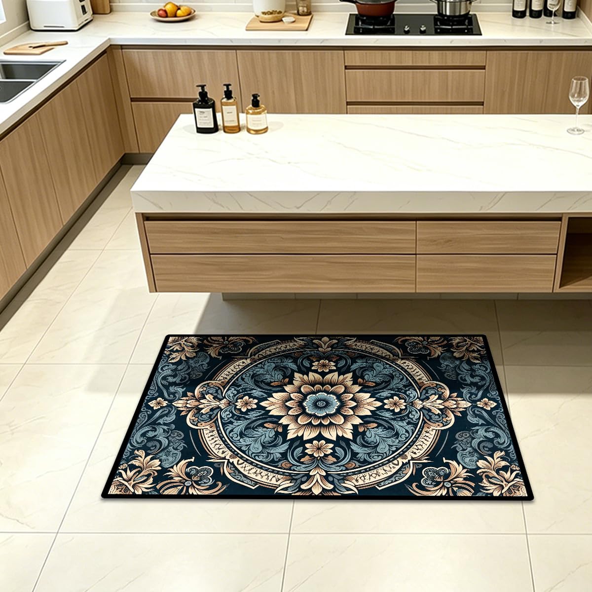 Washable Corridor Runner Rug, Non-Slip Hallway Rug with Upgrade Rubber Backing, Stain Resistant Faux Wool Distressed Carpet for Bedroom Kitchen Laundry Corridor Balcony (Navy Blue‌, 35.4" x 23.6")