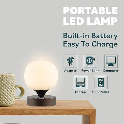 JONATHAN Y JYL7112A Owen 6.13" Bohemian Farmhouse Iron Rechargeable Integrated LED Table Lamp Contemporary Bedside Desk Lamp for Bedroom Living Room Office, Oil Rubbed Bronze/White