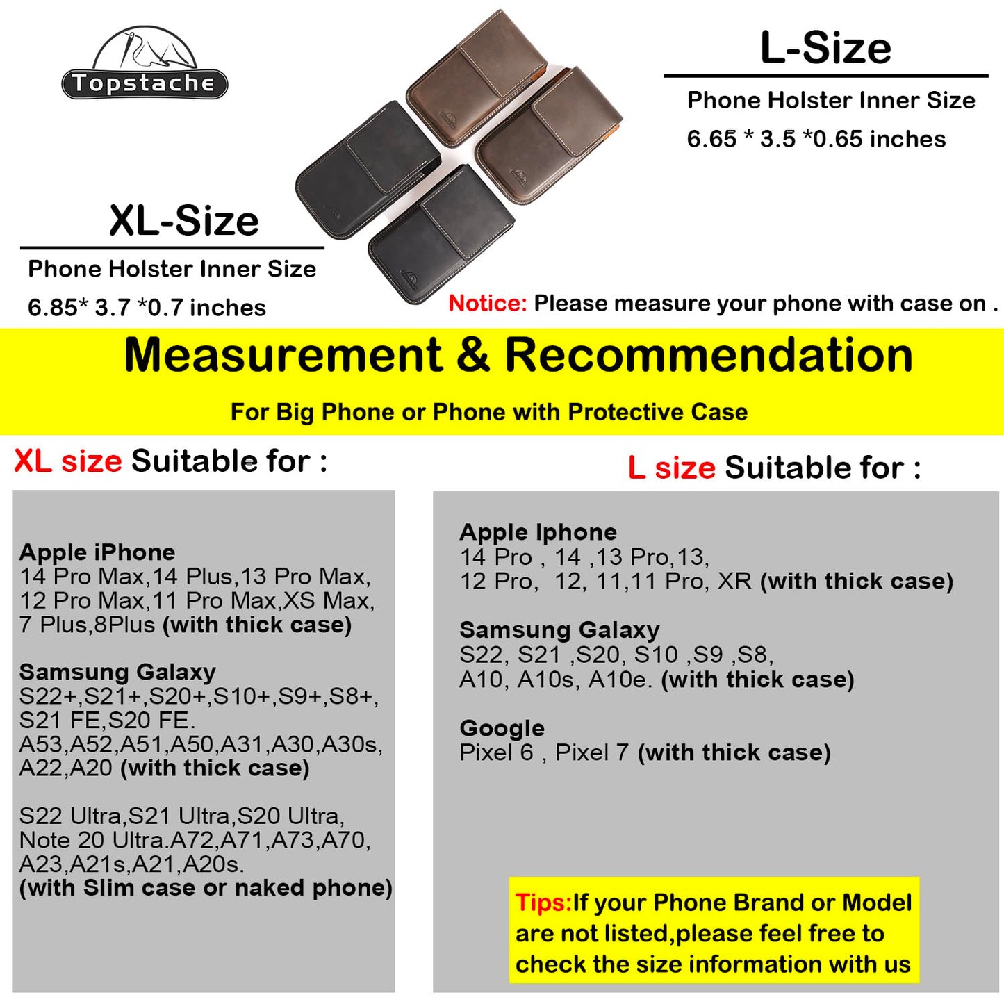 Topstache Leather Phone Holster - Belt Clip Leather Belt Pouch for iPhone 17/16/15 Pro Max & Plus - Magnetic Closure Flip Cell Phone Case for Galaxy S25/S24/S23 Ultra & Plus, XL,Darkbrown