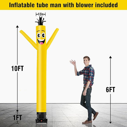 10FT Tall Inflatable Tube Man Wacky Wavy Dancing Guy with 3/4 HP Weather-Resistant Blower (12''Diameter) for Outdoor Decoration Advertising Business Promotion - Gold
