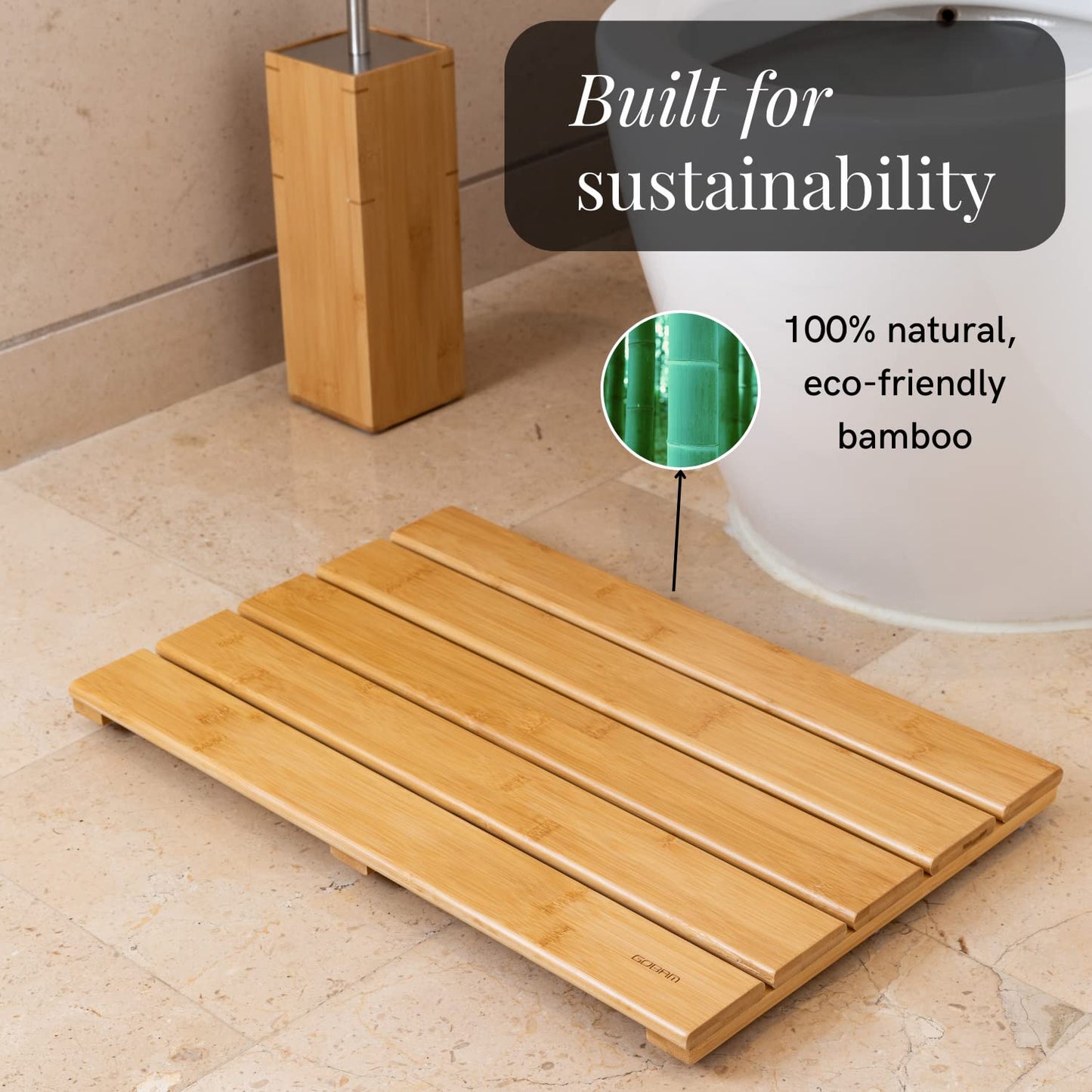 GOBAM Natural Bamboo Bath Mat - Non-Slip Shower & Bathtub Mat, Easy Clean Indoor & Outdoor Floor Mat for Spa, Sauna, Pool - Small 19.7 x 13 inches