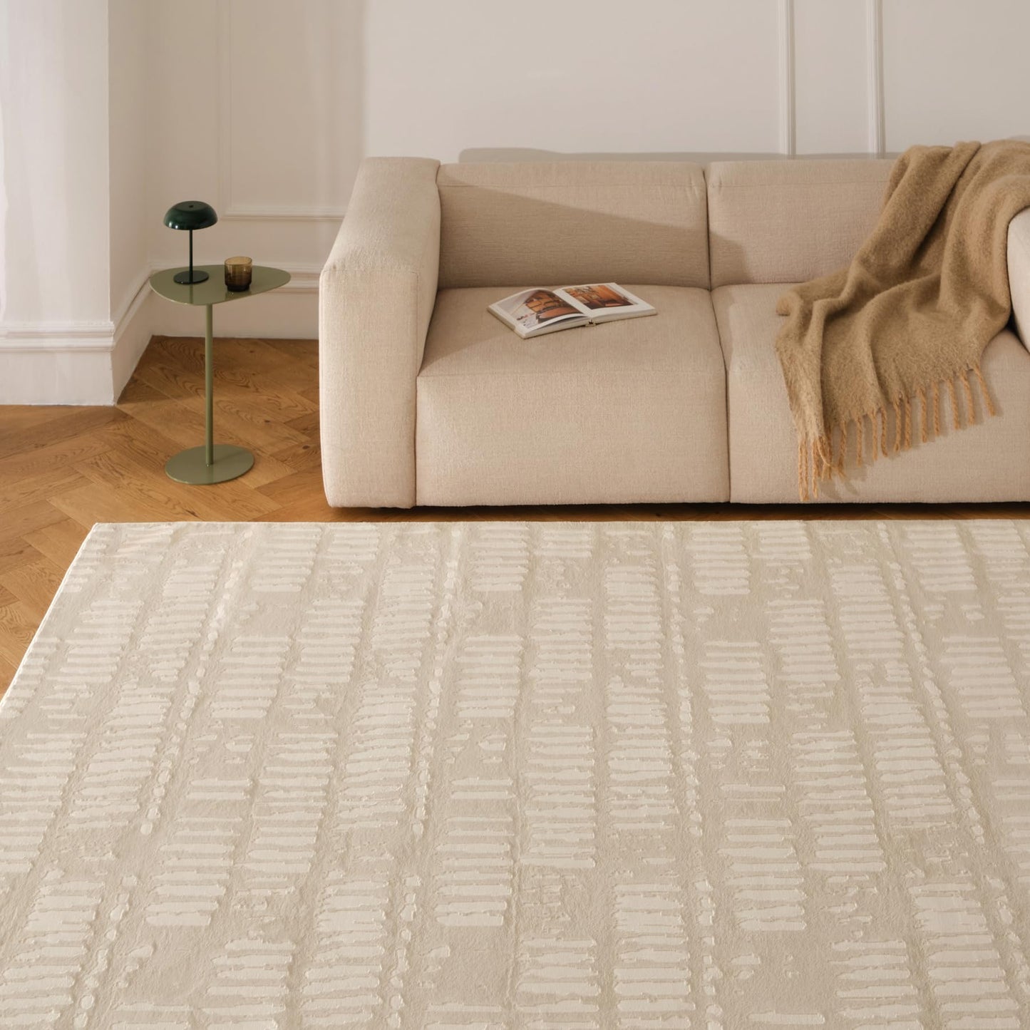 Revival Rugs Shell 8'x10' Area Rugs for Living Room Bedroom Dining Room - Washable, 100% Recycled, Oeko-TEX Certified, Modern, Medium Pile, Beige, Cream