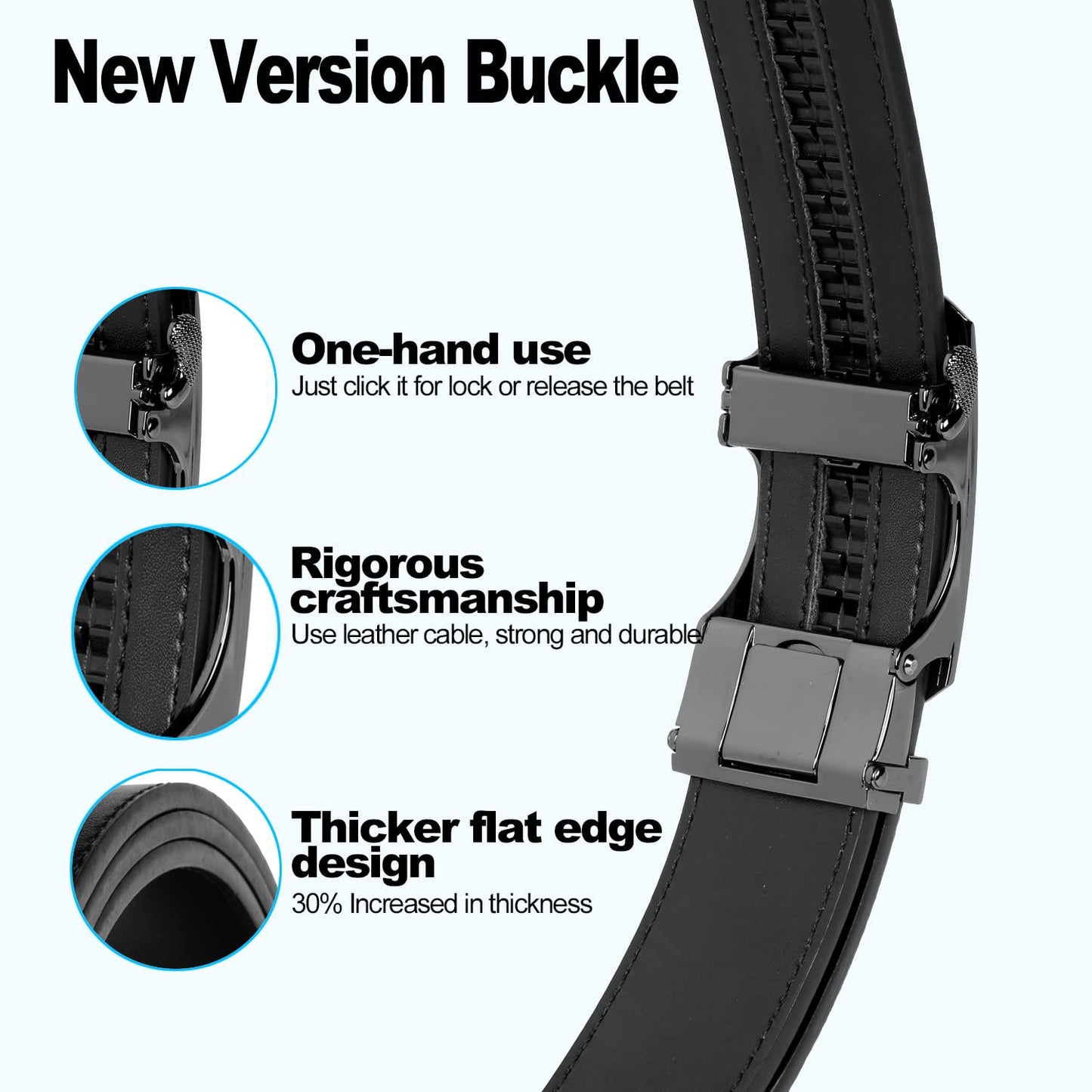 Drowsmen Leather ratchet belt 1 3/8" with Click Sliding Automatic Buckle, Adjustable belt Trim to Fit (Carbon Fiber M Belts, 28"-34" Waist Adjustable)