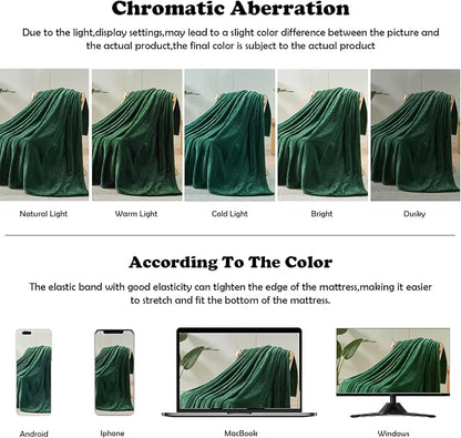 NEWCOSPLAY Super Soft Queen Blanket Dark Green Premium Silky Flannel Fleece Leaves Pattern Lightweight Bed Blanket All Season Use (Dark Green, Queen(90"x90"))