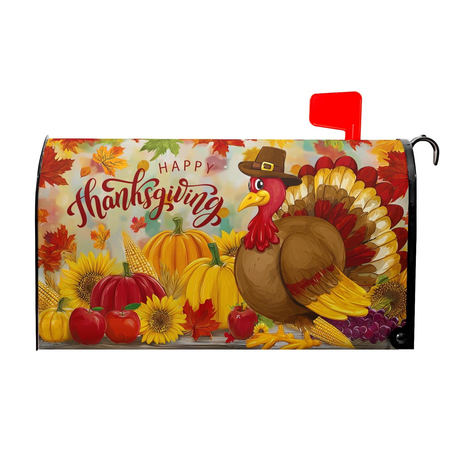 Autumn Thanksgiving Turkey Pumpkin Mailbox Cover Magnetic Large Size 25x21 Inch Fall Mail Box Cover Happy Thanksgiving Day Post Box Cover Wrap for Seasonal Farmhouse Garden Yard Outdoor Decoration