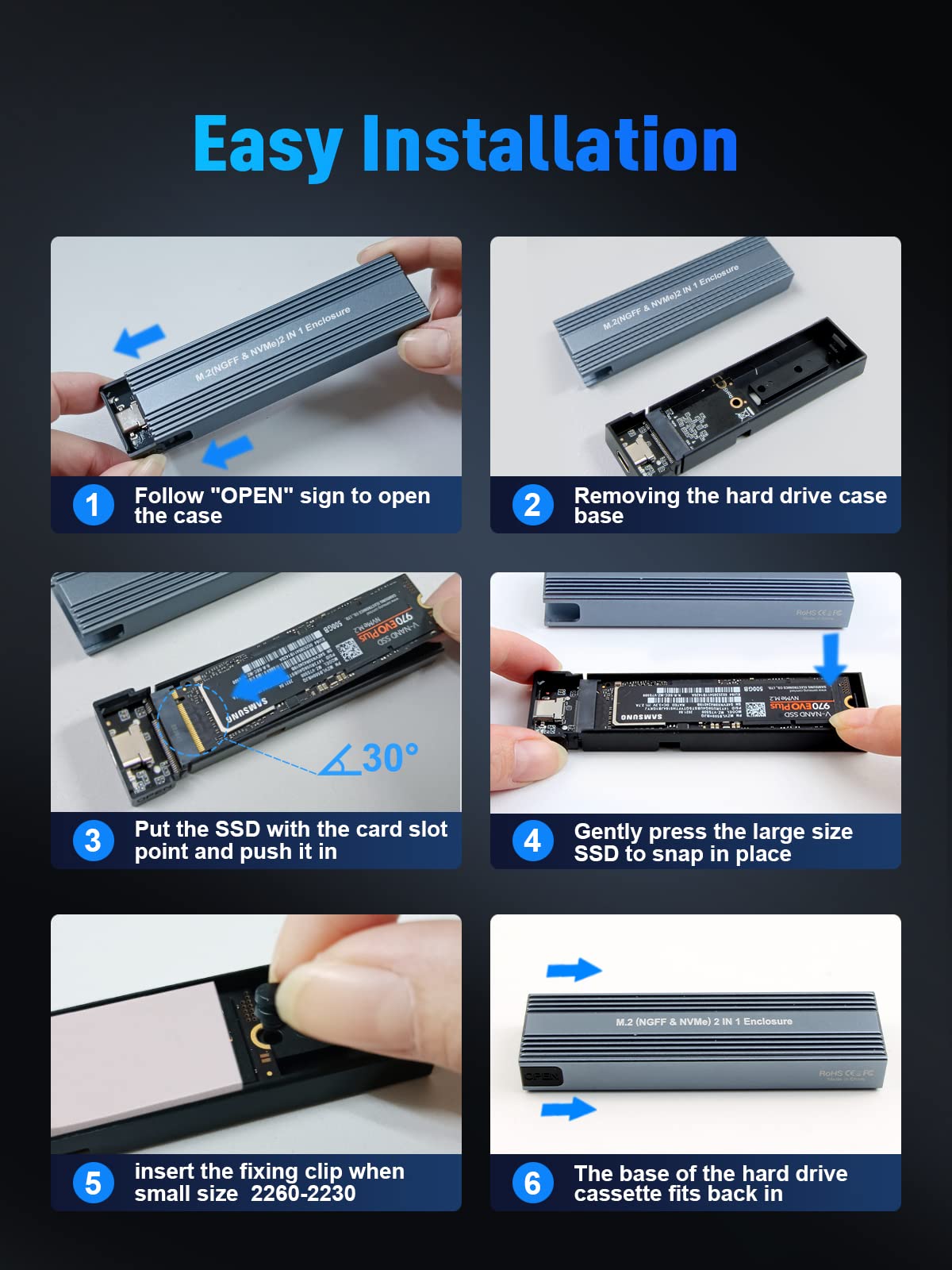 M.2 NVME SATA SSD Enclosure Adapter ,V VCOM USB 3.2 Gen 2 10Gbps NVMe PCI-E 6Gbps SATA M-Key / B+M Key Solid State Drive External Adapter with UASP Trim, for SSDs 2242 2260 2280
