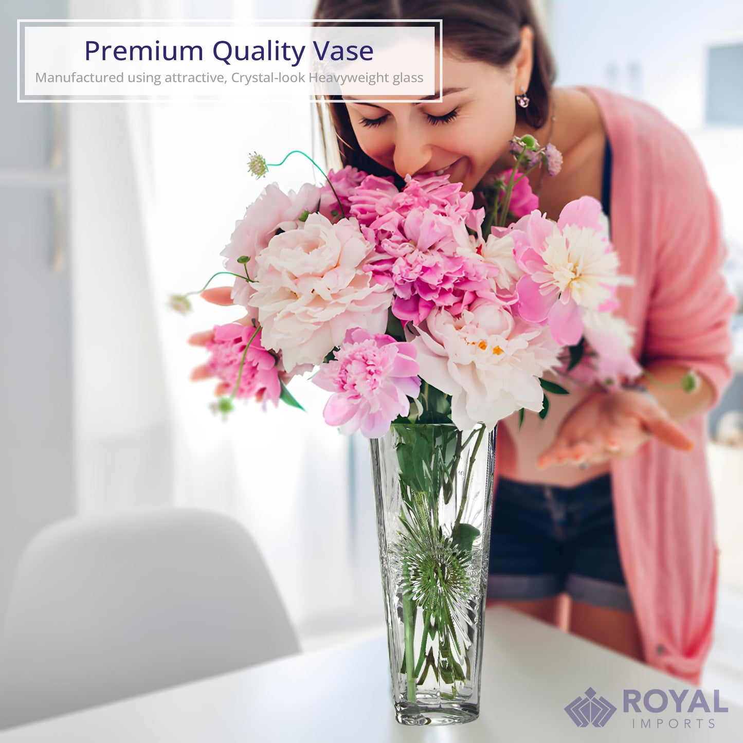 Crystal-Look Glass Flower Vase Centerpieces for Tables 11.5" x 5" Star Design Glass Vase Candle Holders Wedding Decor Vases for Centerpieces, Home & Event Decorations - Royal Imports
