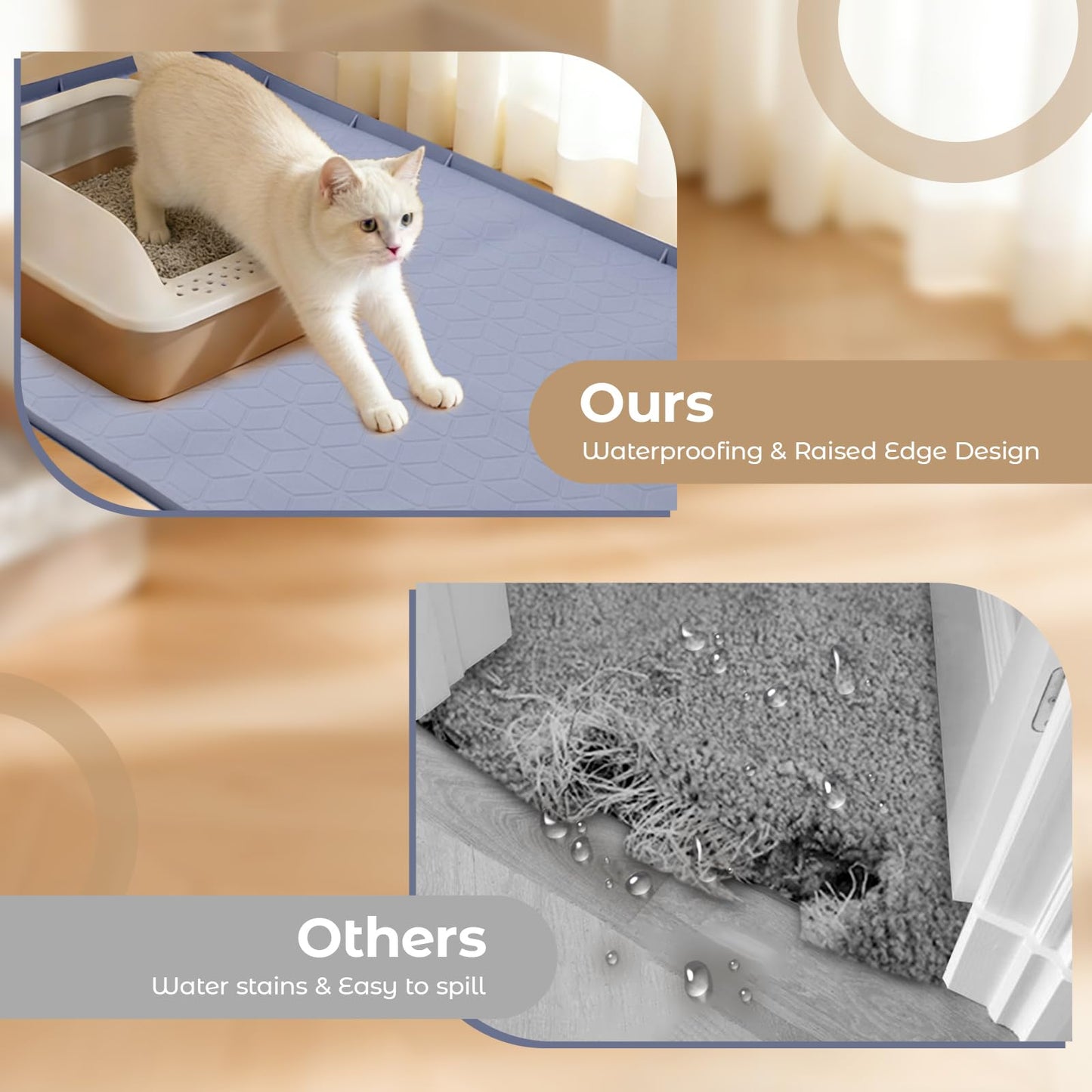 SZTCECDM 31" x 22" Cat Litter Mat, Waterproof & Anti-Skid Litter Box Mat for Scatter Control, Silicone Litter Pads Trapping Mess Around Litter Box with Raised Edges, Easy Clean Pad