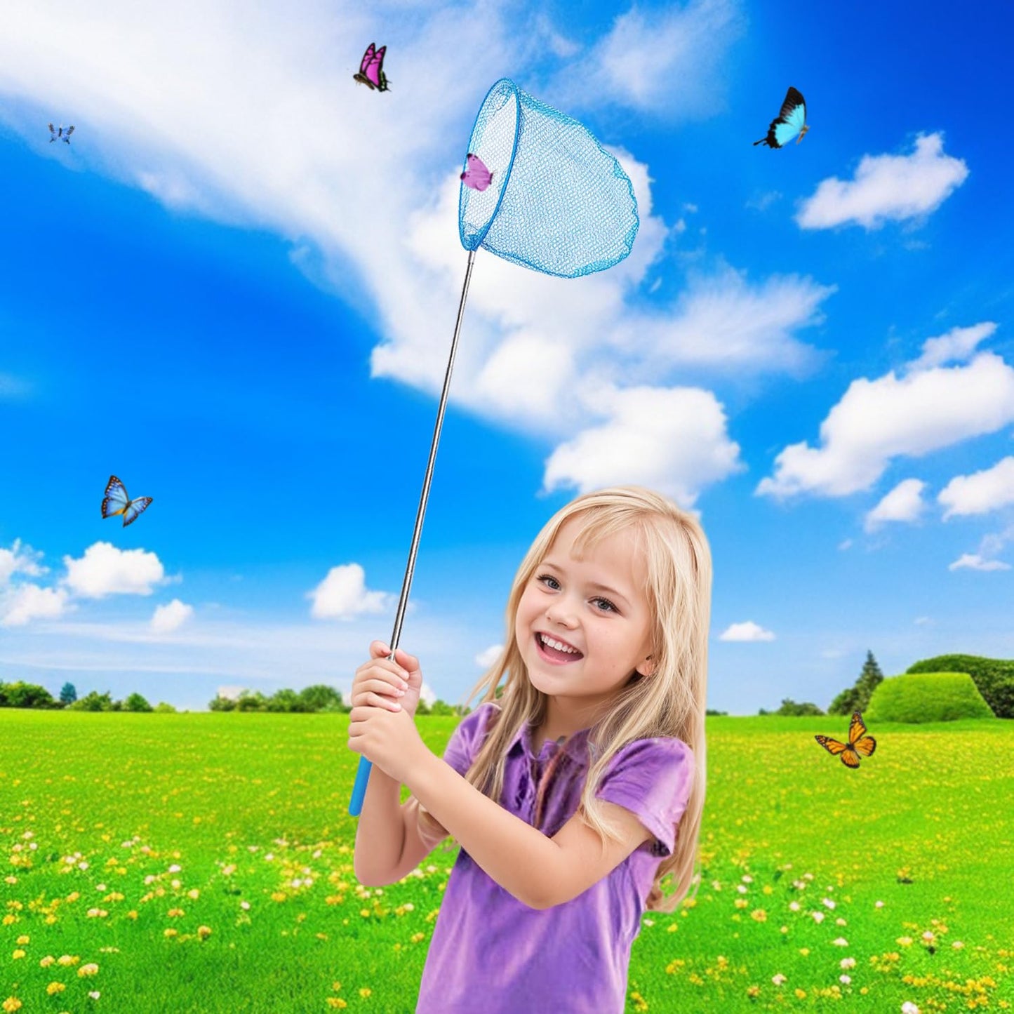 6 Pack Telescopic Butterfly Nets, Insect Catching Nets, Fishing Net, Nature Exploration Toys for Kids Outdoor Playing
