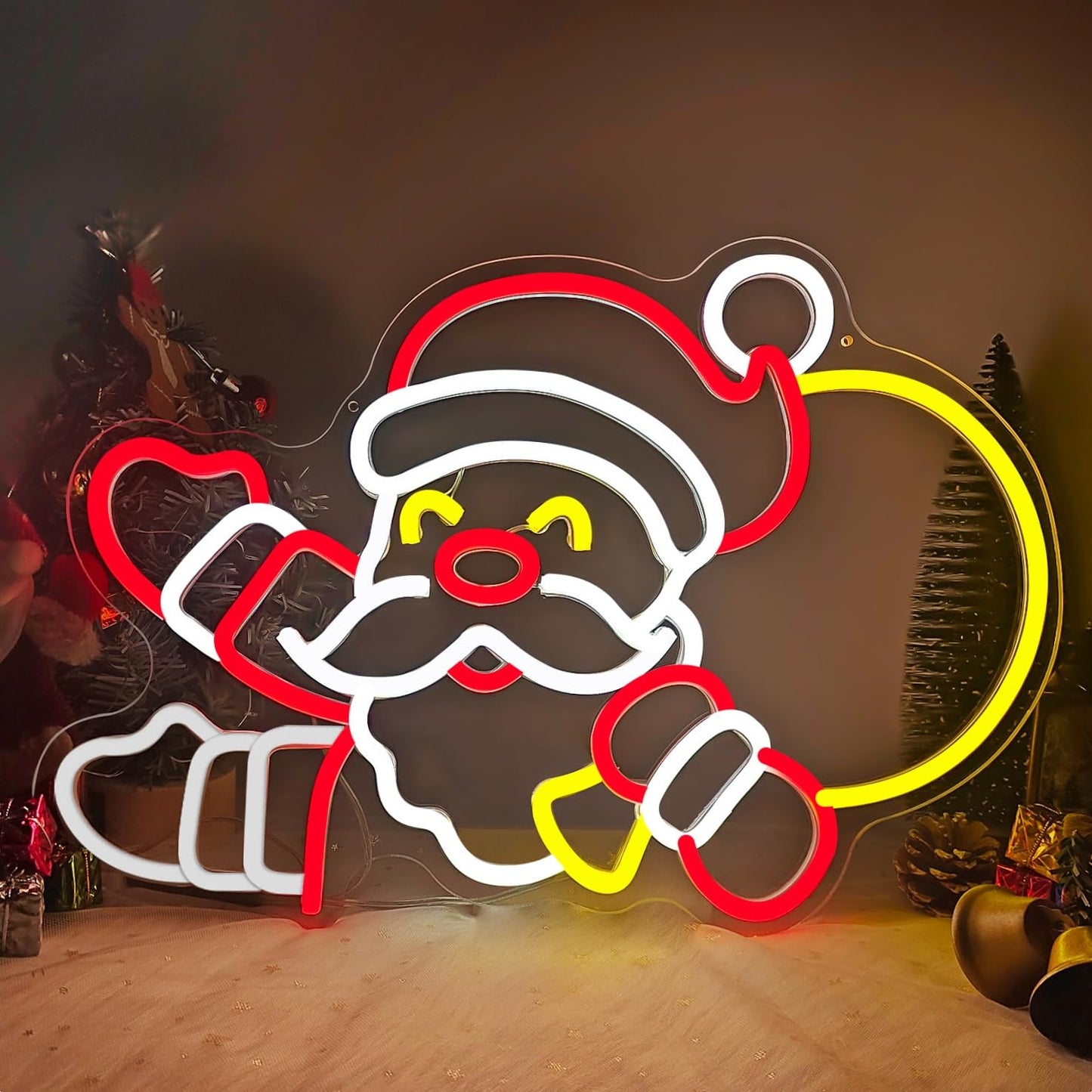 Santa Claus Neon Sign Christmas Neon Sign for Wall Decor Waving Santa Neon Lights Led Christmas Window Decorations Light Up Sign for Bedroom Living Room Party