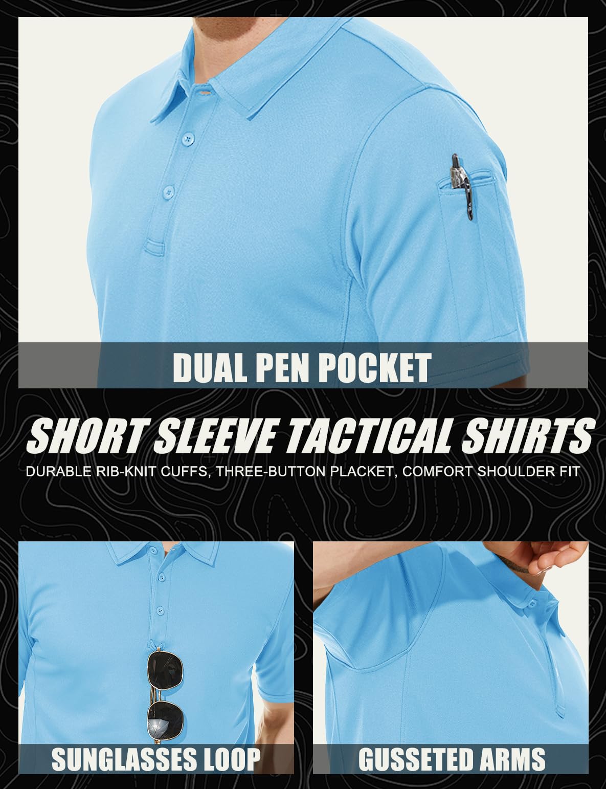 MAGCOMSEN Mens Polo Shirts Short Sleeve Golf Shirts Work Shirts Quick Dry Shirts Summer Tactical Shirts Sky Blue L