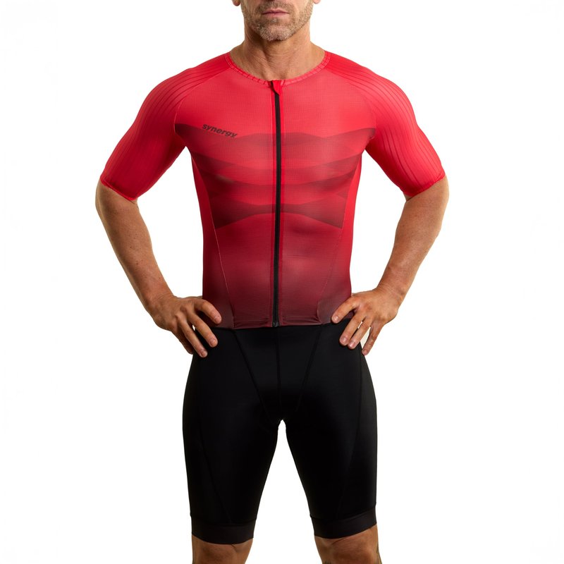 Synergy Pro 3.0 Men's Triathlon Short Sleeve Trisuit (Fire 3.0, Large)